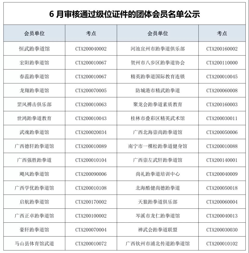 关于2019年广西跆拳道协会下发新级位证件的会员单位名单公示(图5)